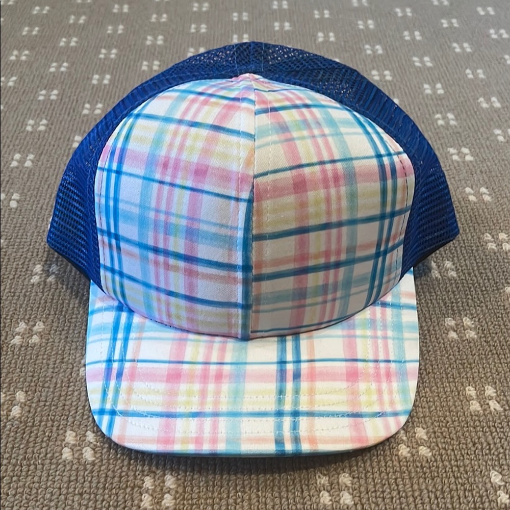 Plaid Trucker Hat with Blue Mesh